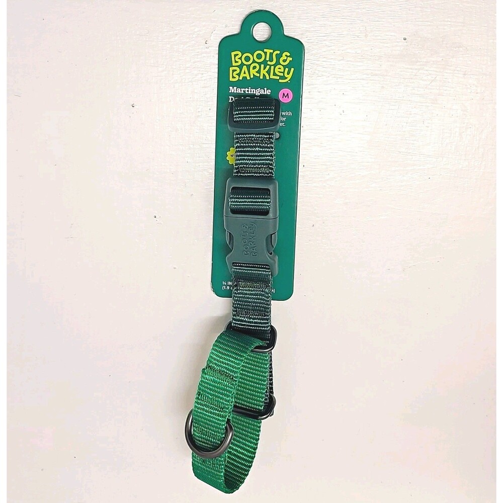 Boots & Barkley Martingale Dog Collar Adjustable Sz M Green Polyester